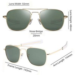 Mens Aviator Sunglasses Polarized 55mm Military Square Shades,Bayonet Temples