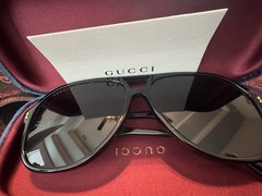 Gucci GG1042S Aviator Sunglasses Black Plastic Frame Gray Tinted Lenses 145mm