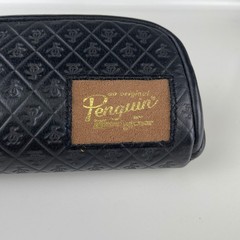 Original Penguin Black Quilted Embossed Leather Logo Sun Eyeglasses Case Retro