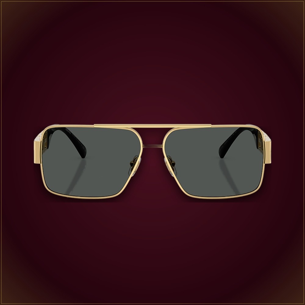 Versace VE2290 Unisex Rectangle Gold Black Lens Sunglasses 61mm Medusa LIMITED