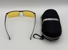 Wear Pro Yellow Sunglasses: Glasses Case w/ Clip / Branded Lens Cloth: Unused