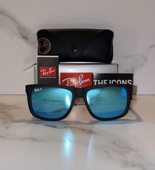 Ray-Ban Justin RB4165 Polarized Sunglasses Blue Mirror Lens UV400 Black 54mm