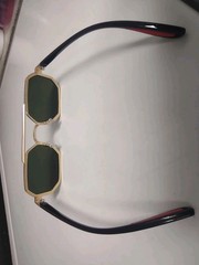 Men’s Geometric Gold Metal Frame Sunglasses w/ Green Tinted Plastic Lenses