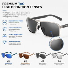 Polarized Men Women Sunglasses UV400 Metal Rectangular Modern Lightweight Trendy