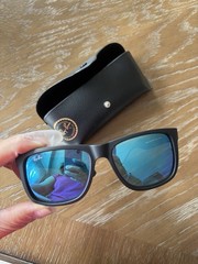 Ray-Ban Justin RB4165 622/55 Square Black Rubber Mirrored Blue Sunglasses UV