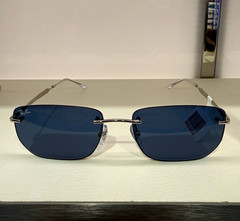 Ray-Ban RB3768 Rimless Rectangular Sunglasses Silver Metal Frame Blue Lens Men