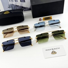 MAYBAC* Top Bar Rimless Sunglasses Light Blue Gradient Rectangular Wood +Case