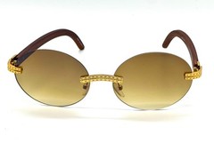 Slim Oval Round Rimless Wood Luxury Sunglasses HIP HOP Buffs Shades Rapper New