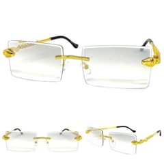 Mens Classy Elegant Modern Clear Lens Slight Tint SUN GLASSES Rimless Gold Frame