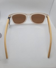 Men’s Square Sunglasses Beige Plastic Wood Frame Brown Tinted Lenses Lightweight