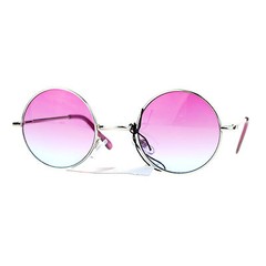 Round Circle Metal Silver Frame Sunglasses Fun Color Lens Spring Hinge