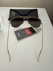 Ray-Ban Gold Frame Aviator Sunglasses with Green Mirror Lenses