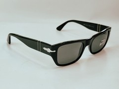 Persol PO 3268S Black Acetate Rectangle Sunglasses Green Crystal Lenses 53-20