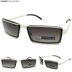 Classy Elegant Sophisticated Contemporary Modern SUN GLASSES Silver Metal Frame
