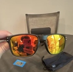 Oakley Holbrook OO9102 Men’s Square Sunglasses Black Plastic Mirrored Orange