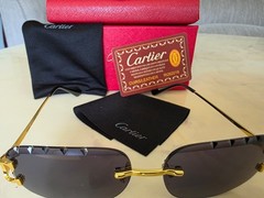 Cartier Big C Diamond Cut Dark Grey Frameless Lens Gold Frame