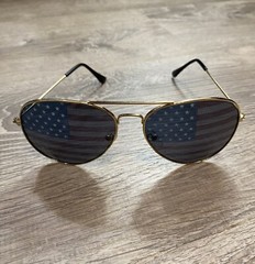 USA Flag Aviator Sunglasses Gold American Patriotic United States Stars Stripes