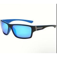 Blue Mirrored Lens Sunglasses Black Frame Sport Style Fashion Eyewear Polarized