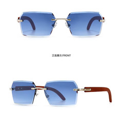 Sunglasses Rimless UV400 Protection Blue Lens Rectangular Rapper Hip Hop Style