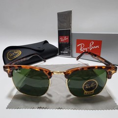 Ray-Ban RB3016 Clubmaster Sunglasses Tortoise Shell Frame Glass Green Lens 51 mm
