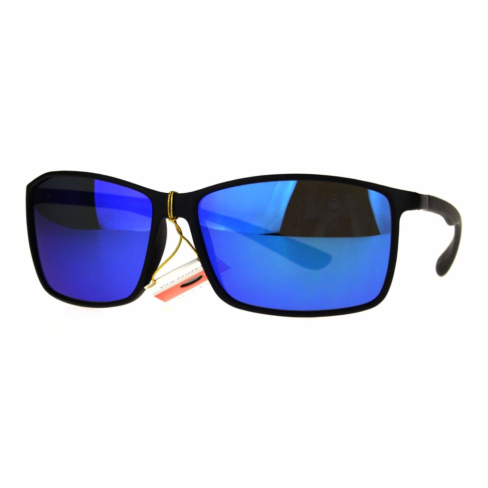 TAC Polarized Lens Sunglasses Mens Thin Light Weight Rectangular Mirrored