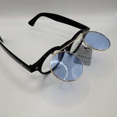 Unisex Round Flip-Up Sunglasses Black Plastic/Metal Frame Blue Tinted UV400