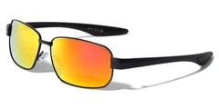 Mens Classic Rectangle Shape Sunglasses Black Metal Frame Multicolor Mirror Lens