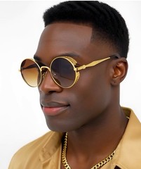 Men Women Sunglasses Classy Modern Round New Style Fashion Designer Gold Metal