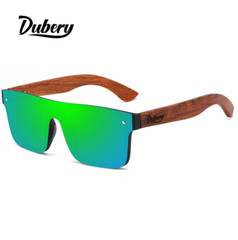 DUBERY Men Women Rimless Wood Polarized Sunglasses Wooden Temple Square Glasses