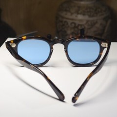 Johnny Depp sunglasses mens solid acetate tortoise glasses sky blue lens SMALL