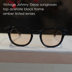 Vintage Johnny Depp sunglasses Men solid black acetate glasses amber lens UV400