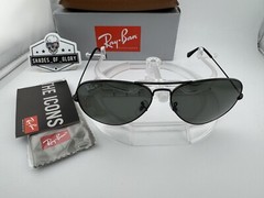 RAY-BAN AVIATOR LARGE METAL RB3025 002/58 BLACK G-15 GREEN POLARIZED SUNGLASSES