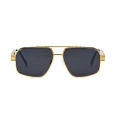 Men Sunglasses Classic Black Lens Square Fashion Design Gold Metal Frame Shades