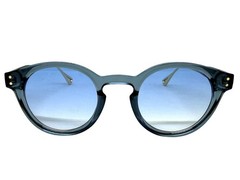 Classic Elegant Vintage Retro Style SUNGLASSES Round Blue Frame Light Tint Lens
