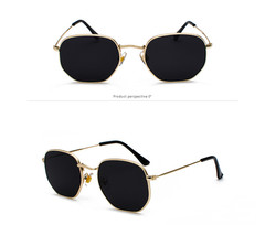Men Sunglases Hexagon Sunglasses New Women Metal Frame Fishing Glasses Gold Tea