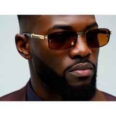 Rimless Sunglasses Rectangle Wood Grain Frame Brown Lens Men Hip Hop Lentes 2026