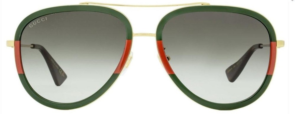 Gucci GG0062S 003 57mm Aviator Green/Red Unisex Sunglasses with Light Grey Lens