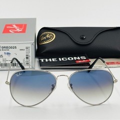 New Ray-Ban RB3025 Aviator Sunglasses Silver Frame Light Blue Gradient Lens 58mm