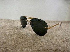 Ray-Ban RB3791 Gold Rimless Frame Solid Green Lens Pilot Sunglasses