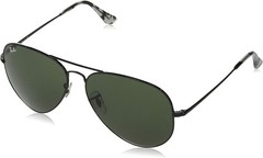 Ray-Ban 0Rb3689 Aviator Metal Ii Pilot Sunglasses – Black / Crystal Green –