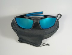 Sport Wrap Sunglasses With Black Frame And Ice Blue Revo Style Lenses With Case