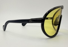Authentic MONCLER Halometre ML 0184 01E Shiny Black Amber Lens Sunglasses