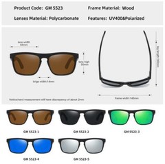Men Wood Polarized Square Black Frame Sunglasses Wooden Temple Fashion Glasses