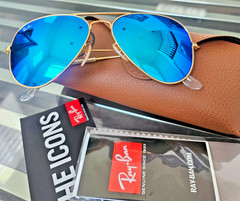 Ray-Ban Aviator RB3025 58MM AQUA Blue CRYSTAL Mirrored sunglasses GOLD FRAME