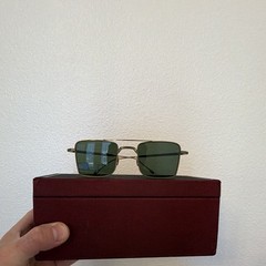 Jacques Marie Mage ALTAMONT Men’s Gold Metal Rectangle Sunglasses Green Glass