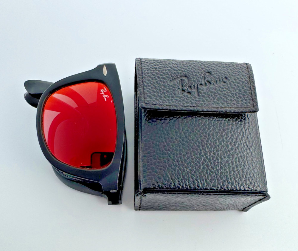 Ray-Ban 4105 Folding Wayfarer Sunglasses Matte Black Orange-Red Mirror Lens 50mm