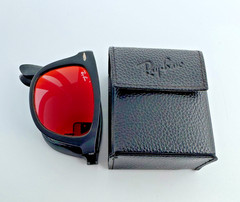Ray-Ban 4105 Folding Wayfarer Sunglasses Matte Black Orange-Red Mirror Lens 50mm