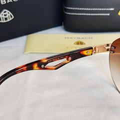 MAYBAC* Rimless Sunglasses Brown Gradient Lens Tortoise Gold Temples with Case