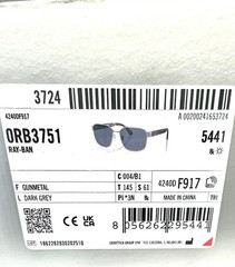 Ray-Ban Pilot Sunglasses RB 3751 004/B1 Shiny Gunmetal Gray Glass 61mm with Case