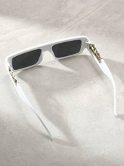 Black or White Rectangle Sunglasses Gold Panther Hardware Flat Top UV Shades